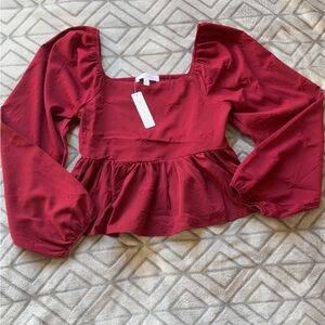 Red Women's Puffy Sleeve Top